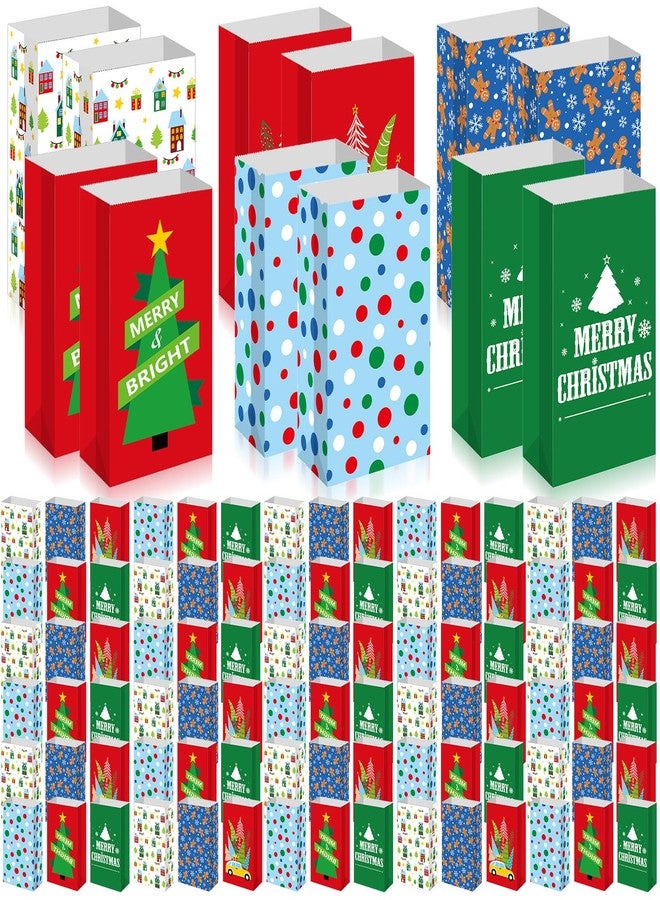 Kolldenn 120 Pcs Christmas Gift Bags Bulk 6 Styles Christmas Treat Bags 9.5 x 5.1 x 3.15 Inch Paper Goodie Pouches for Gifts Candy Snacks Lunch Holiday Party Supplies(Cute) - Image 1
